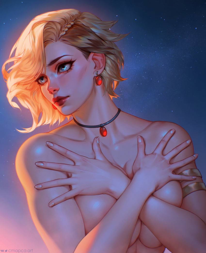 1girls big_breasts blizzard_entertainment blonde_hair cmapca_art covering_breasts female female_only huge_breasts human human_(world_of_warcraft) light-skinned_female light_skin nora_shieldmaiden nude original_character pinup short_hair solo voluptuous voluptuous_female warcraft wide_hips world_of_warcraft