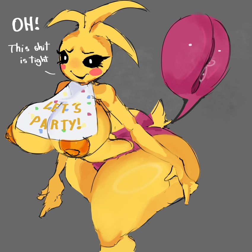 ass clothed exposed_nipples five_nights_at_freddy&#039;s huge_breasts nervous nervous_smile orange_areola orange_nipples pussy pussy_juice_drip pussy_lips qwpeowqpe sketchy solo thick_ass thick_legs thick_thighs toy_chica_(fnaf) wet_clothing yellow_body