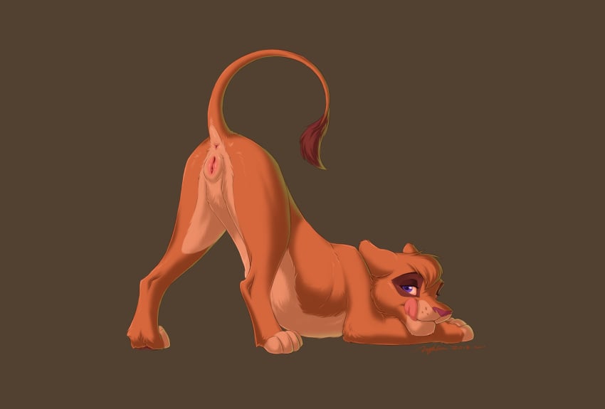 anus ass blue_eyes brown_background disney ears_back feline female female_feral feral fur hair_tuft hi_res hyhlion licking licking_lips lion looking_at_viewer looking_back mammal multicolored_fur presenting presenting_hindquarters presenting_pussy purple_eyes pussy raised_tail rear_view seductive simple_background smile solo spread_legs spreading tail_tuft tan_fur teasing the_lion_king tongue tongue_out tuft two_tone_fur vitani yellow_sclera