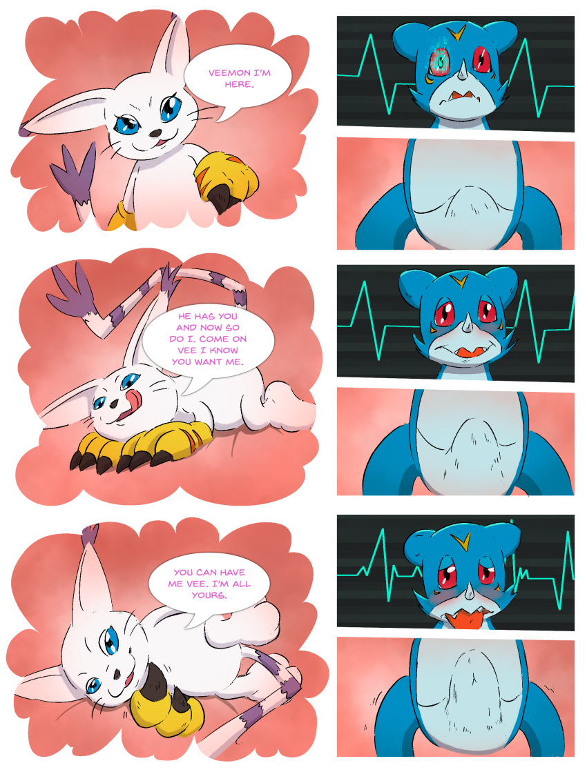 bulge comic crossover dialogue digimon dream erection fantasy female gatomon invalid_tag love male oriont straight text vee_stitch veemon