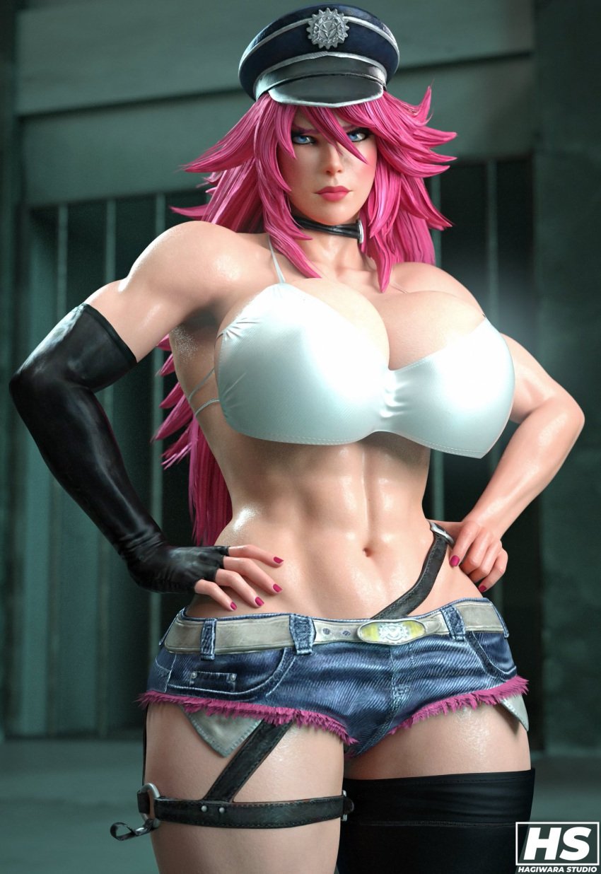 1girls 2024 3d 3d_(artwork) artist_logo artist_signature bare_belly bare_shoulders bare_stomach belly belly_button big_breasts blue_eyes breasts busty capcom choker cleavage clothed clothes clothing color colored elbow_gloves femme_fatale final_fight full_color hagiwara_studio hair hat high_heels hips huge_breasts jean_shorts large_breasts light-skinned_male light_skin long_hair looking_at_viewer mature_female messy_hair milf nail_polish nails peaked_cap pink_hair pink_nail_polish pink_nails poison_(final_fight) pose posing seductive shorts stockings stomach street_fighter thick_thighs thighhighs thighs video_game video_game_character video_game_franchise video_games voluptuous voluptuous_female