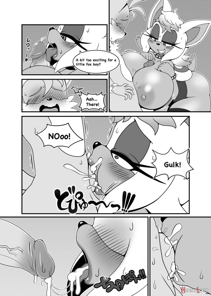 big_breasts blowjob bowsette_(cosplay) cum cum_in_mouth deepthroat fellatio female larger_female michiyoshi open_mouth oral paizuri penis rouge_the_bat smaller_male sonic_(series) tails tails_the_fox titfuck titjob