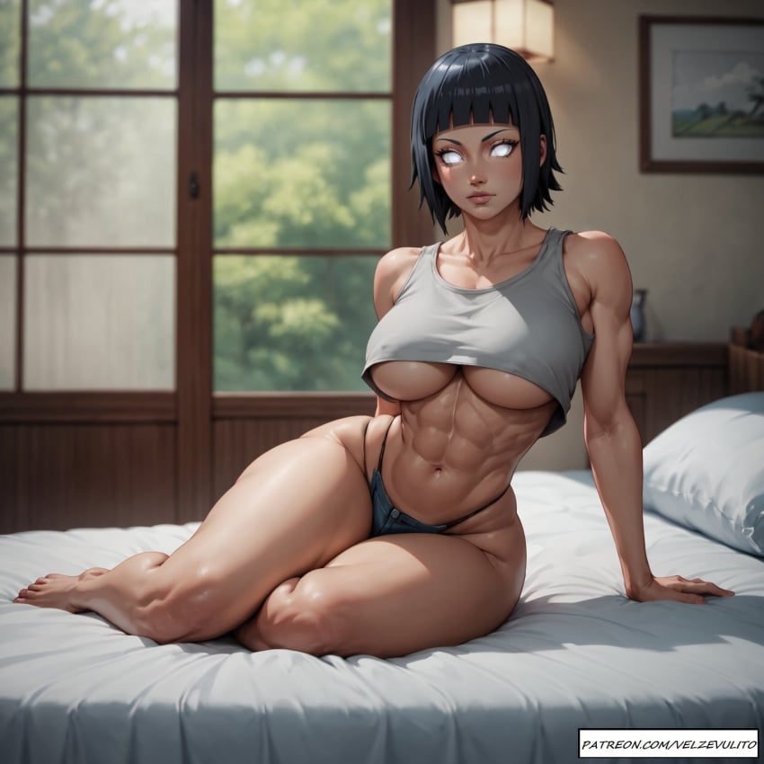 ai_generated big_breasts cozy fit_female hyuuga_hinata milf naruto_(series) thong underboob velzevulito