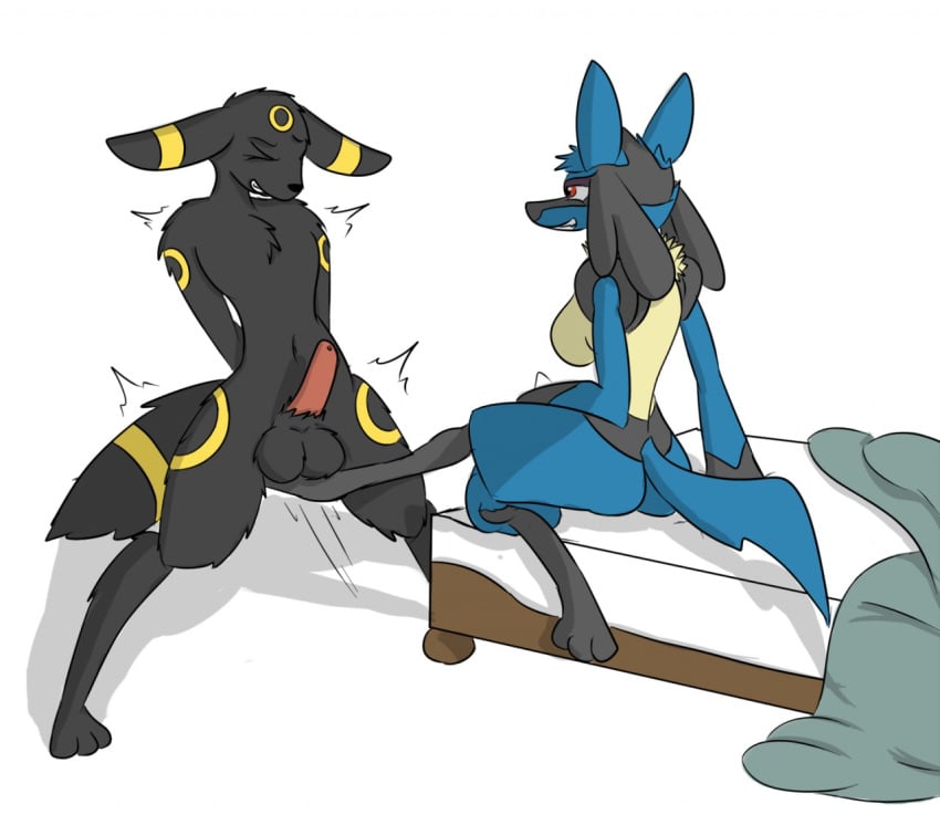 anthro ballbusting balls big_balls black_balls breasts buttsaucer cock_and_ball_torture duo eeveelution female lucario male nintendo pain penis pokemon pokemon_(species) umbreon video_games