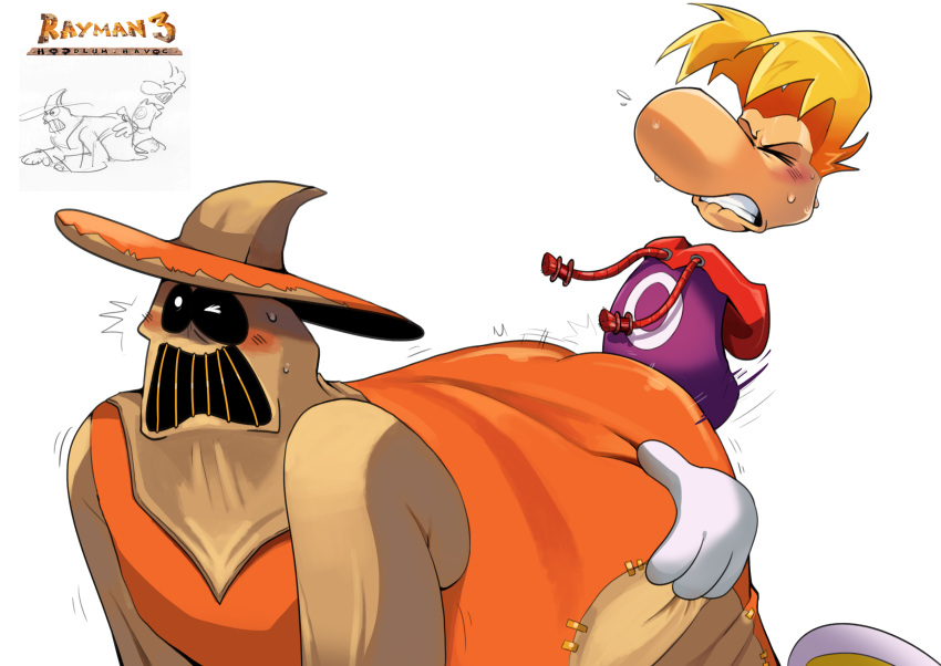 anal anal_sex ass backshot bite biting_lip blush butt_grab clothed clothed_sex clothing diggydug11 duo hand_on_butt hi_res hoodlum humanoid male male/male non-human null penetration rayman rayman_(series) raypeople_(rayman) sex small_top_big_bottom toony ubisoft