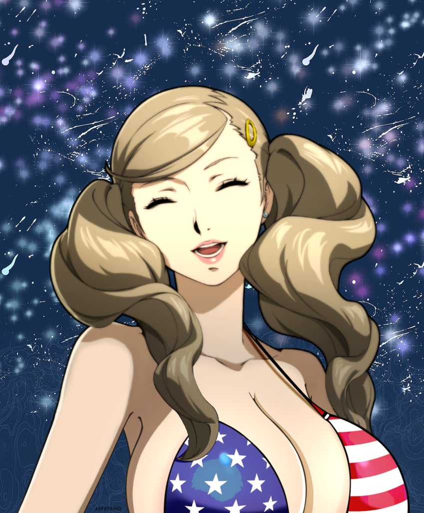 1girls 2020s 2024 2d 2d_(artwork) 2d_artwork 4th_of_july american american_flag_bikini ann_takamaki atlus big_breasts bikini bikini_top blonde_hair breasts casual color completely_nude completely_nude_female edit edited edited_official_artwork female female_only fireworks huge_breasts human karfound large_breasts lips lipstick long_hair looking_at_viewer looking_pleasured make_up makeup mouth nude nude_female nude_female_nude_female open_mouth pale-skinned_female pale_skin persona persona_5 persona_5_royal portrait red_lips red_lipstick shiny_breasts shiny_hair shiny_skin smile smiling smiling_at_viewer solo sprite_edit twin_braids twintails white_skin white_skinned_female yellow_hair