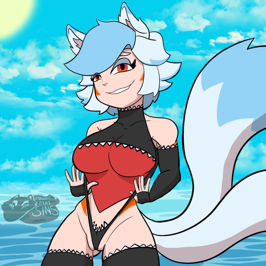 beach bikini cameltoe furry furry_ears furry_tail maddie_may maddiemaysins oc original_character