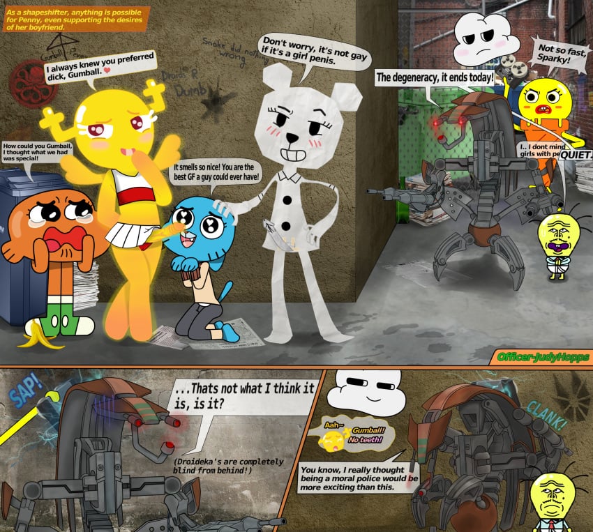 1futa 3boys 3girls ai_ai_gasa alley banana_peel breasts brick_wall bunnyinquisitor cameltoe cartoon_network character_request clone_wars comic crop_top crossover darwin_watterson droideka erection fang flat_chest full_body futa_sans_balls futanari graffiti gumball_watterson heart-shaped_pupils herm hermaphrodite hydra implied_fellatio intersex kneeling leonard_daniels masami_yoshida microskirt midriff multi_genitalia officer-penny_fitzgerald outdoors penis penis_out penny_fitzgerald pleated_skirt precum precum_string pussy red_panties running_bond sapper sarah_g_lato speech_bubble star_wars tagme tank_top team_fortress_2 tearing_up teri_(tawog) the_amazing_world_of_gumball underpants veiny_penis what