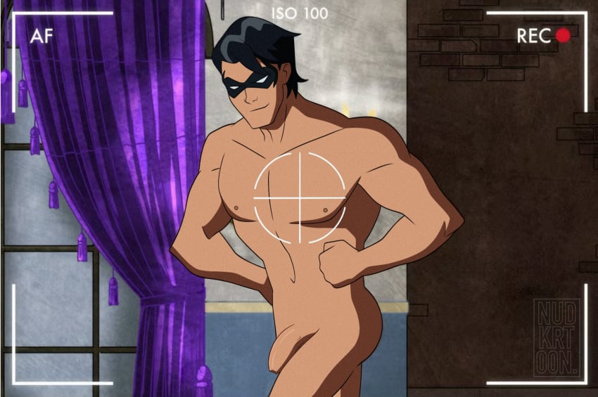 1boy batman_(series) dc dc_comics dick_grayson foreskin gay harley_quinn_(series) human male male_focus male_only muscular muscular_male nightwing nsfw nudkrt00n penis semi-erect solo solo_focus teen_titans uncircumcised unretracted_foreskin yaoi