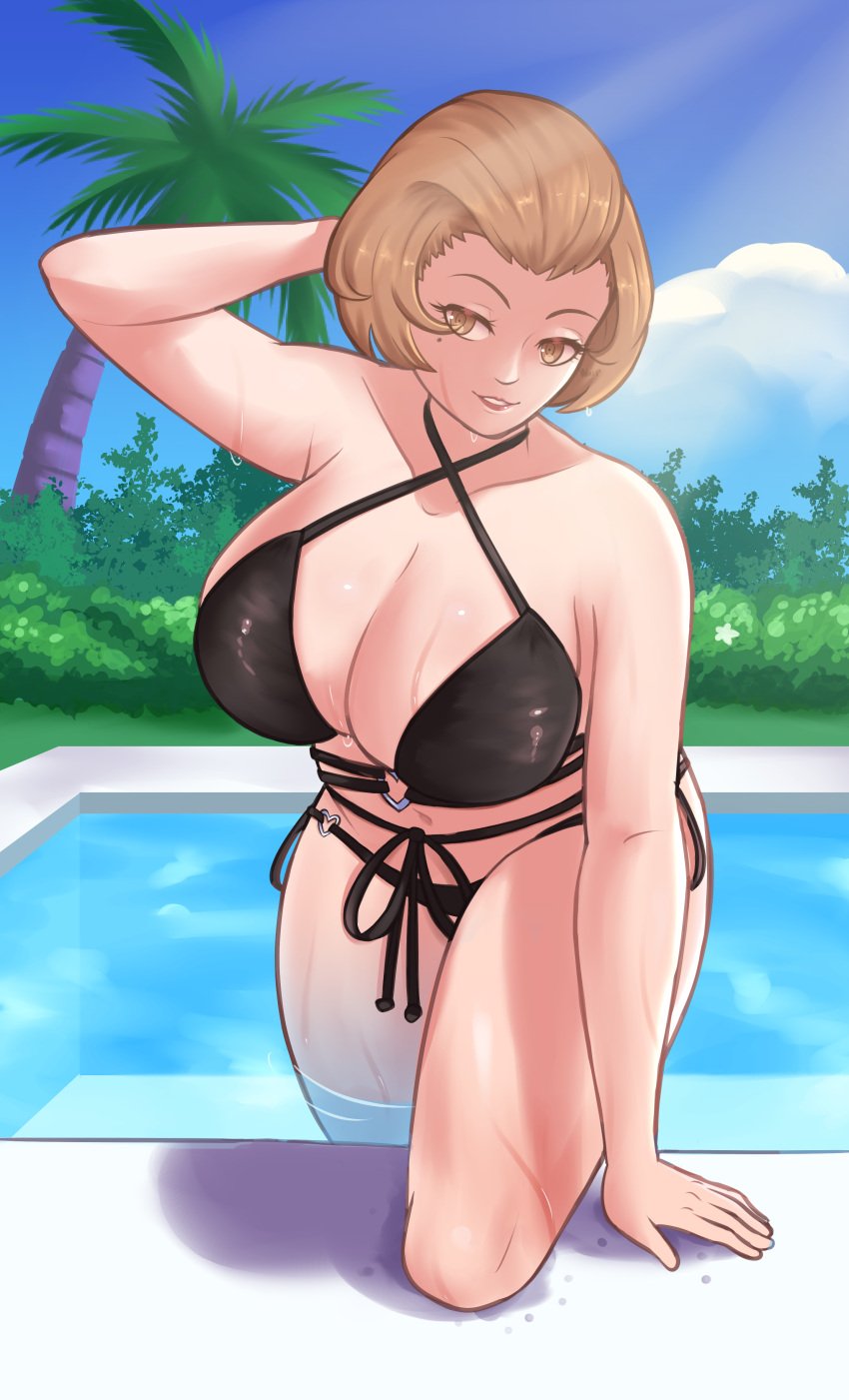 alternate_costume bikini black_bikini black_swimsuit breasts female female_only fire_emblem fire_emblem:_three_houses looking_at_viewer manuela_casagranda nintendo obsidianwasp solo swimsuit