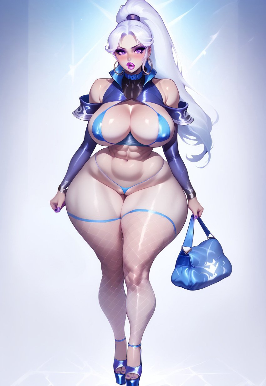 ai_generated bimbo bimbo_body bimbo_lips bimbofication dota dota_2 fishnets high_heels luna_(dota) mortred_(artist) platform_heels revealing_clothes