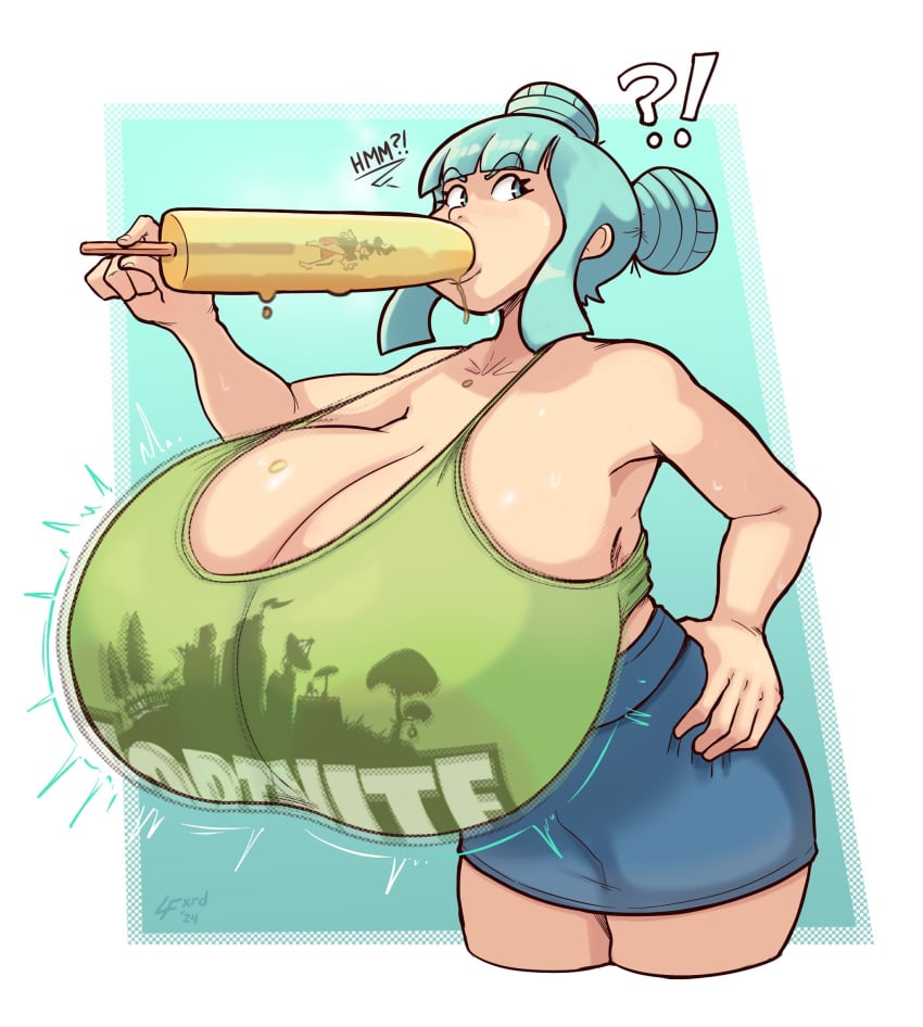 1girls ?! big_breasts breasts cleavage female female_focus female_only giant_breasts gigantic_breasts huge_breasts hyper_breasts lucy_fuchs massive_breasts phallic_symbol popsicle solo sucking_popsicle top_heavy