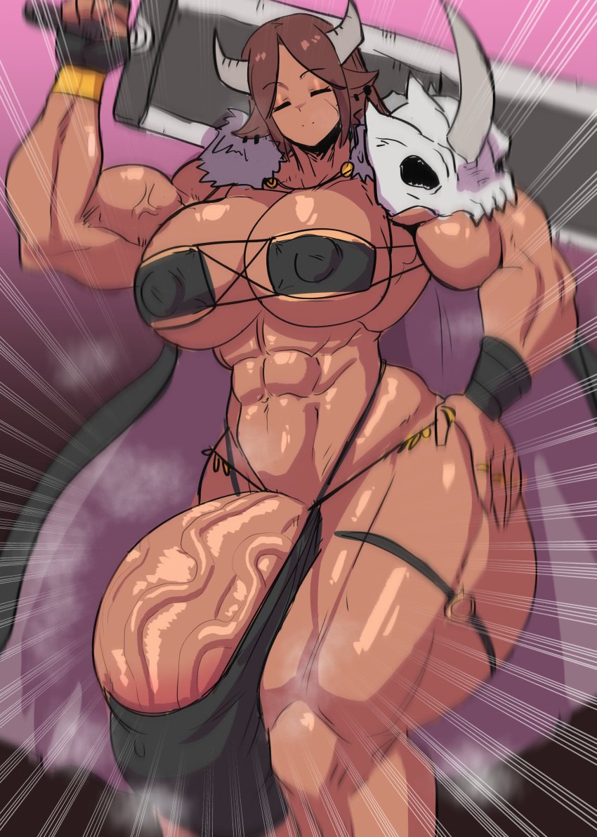 1futa big_ass big_breasts breasts clothed clothing dark-skinned_futanari dark_skin erection futa_only futanari ghosffee huge_cock humanoid humanoid_penis hyper hyper_penis mostly_nude muscular muscular_futanari penis penis_longer_than_knee solo solo_futa standing sword