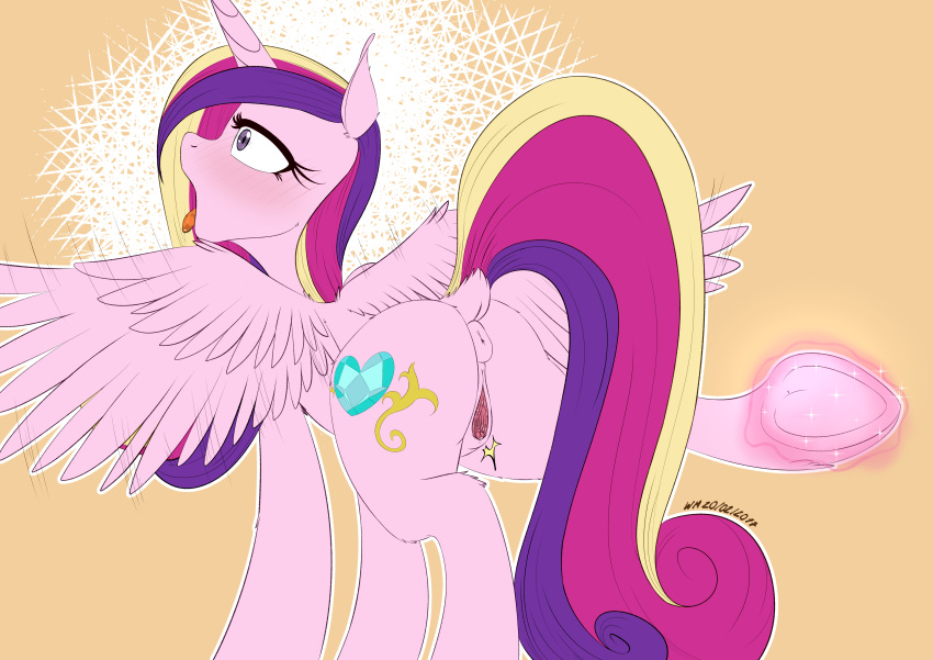 2017 absurd_res ahe_gao alicorn animal_genitalia animal_pussy anus ass blush clitoral clitoral_winking clitoris cutie_mark dock equine equine_pussy eyelashes feathered_wings feathers female feral flapping foot_grab friendship_is_magic fur hair hi_res hooves horn looking_pleasured magic makeup mammal mascara multicolored_hair my_little_pony nude open_mouth princess_cadance_(mlp) puffy_anus purple_eyes pussy pussy_juice saliva signature simple_background solo sparkles standing startled tan_background tongue tongue_out underhoof wings wolfmask