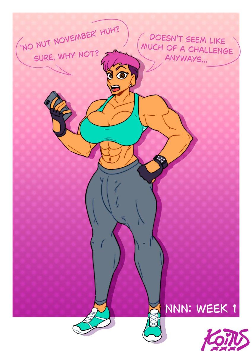 abs big_breasts breasts futa_only futanari koituskazam muscular muscular_female muscular_futanari no_nut_november oc original_character penis penis_bulge workout_clothes