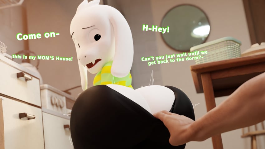 2boys 3d 3d_(artwork) aidenz anthro asriel_dreemurr ass_cleavage big_ass butt_crack femboy fur hi_res human human_on_anthro taking_clothes_off uncle_aiden undertale undertale_(series) yaoi