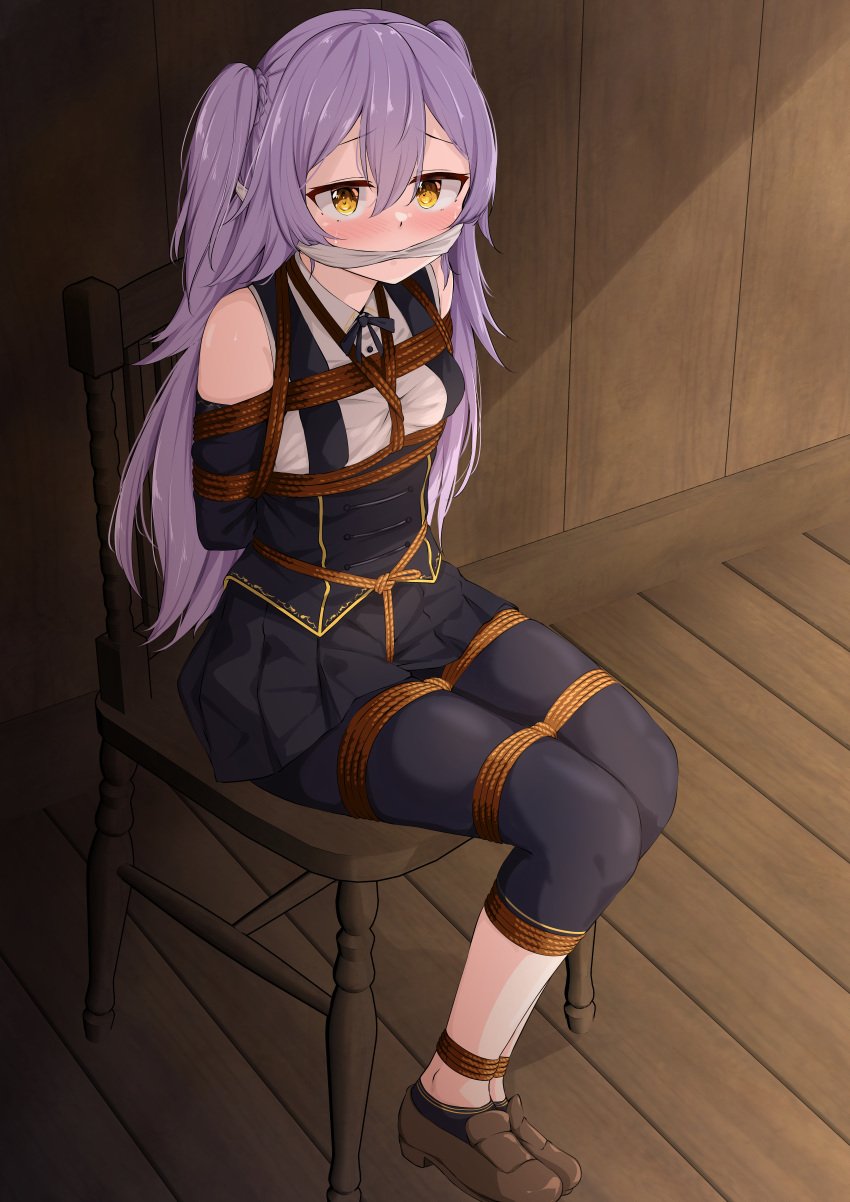 ankle_socks arms_behind_back bondage bound_ankles bound_arms bound_legs bound_to_chair cleave_gag gag_bondage gagged gn_nanon kidnap kidnapped kidnapping original_character tied_up