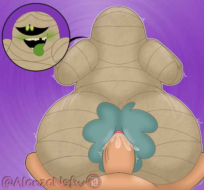 alonzodrawsnsfw amaru_(alonzodrawsnsfw) big_ass big_butt bisexual bisexual_male bubble_butt cum_in_ass flirtatious flirting gay gay_male horny_male monster mummy mummy_wrappings murray_the_mummy thick_thighs