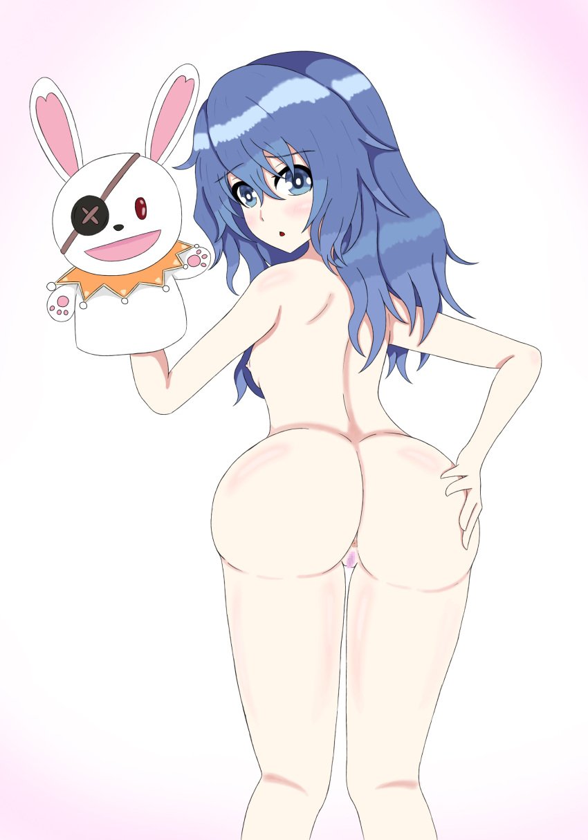 2d 2d_(artwork) ass ass_focus ass_grab big_ass blue_eyes blue_hair blush breasts date_a_live himekawa_yoshino light-skinned_female long_hair naked naked_female nipples puppet pussy small_breasts sole_female solo_focus thighs vagina yoshinon