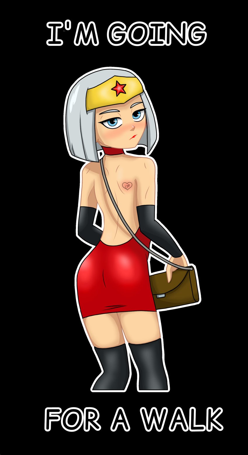 akim_j black_stockings blue_eyes camp_camp dress female mini_dress no_penetration red_dress stockings tattoo vera_(camp_camp) white_hair