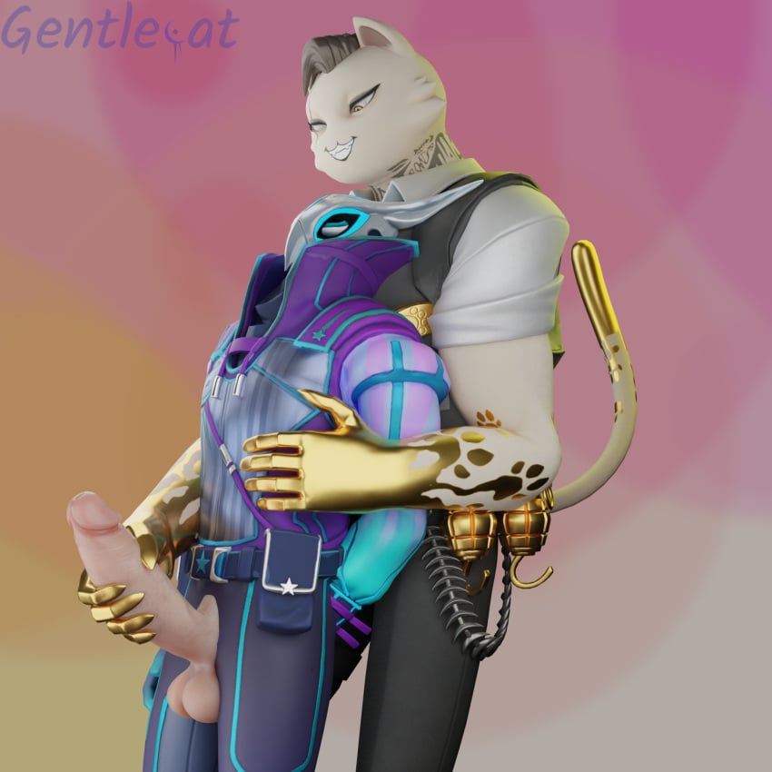 fortnite gentlecat gold_(metal) handjob looking_at_another looking_down looking_up luminos_(fortnite) male/male meowdas meowscles meowscles_(fortnite) size_difference tagme