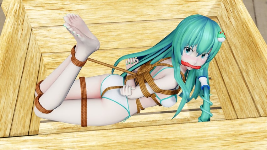 1girls 3d bondage gag green_bikini in_box pavro sanae_kochiya solo touhou