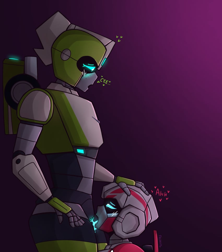 2d 2girls arcee blue_cum color cunnilingus dialogue english_text female female_only freakyyto greenlight hand_on_head lesbian lesbian_sex licking_pussy looking_pleasured pussy_juice robot robot_girl self_upload text transformers yuri