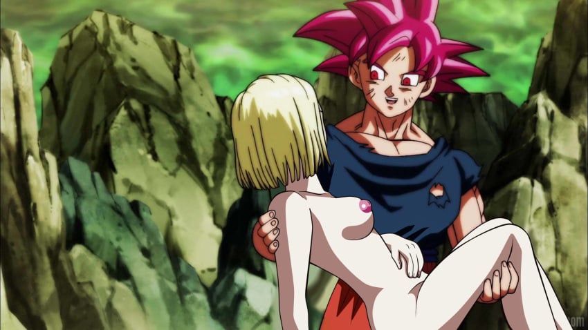 1boy 1girls android android_18 blonde_hair breasts clothed_male_nude_female dicasty dragon_ball dragon_ball_super female male male/female nude saiyan son_goku straight super_saiyan_god tournament_of_power