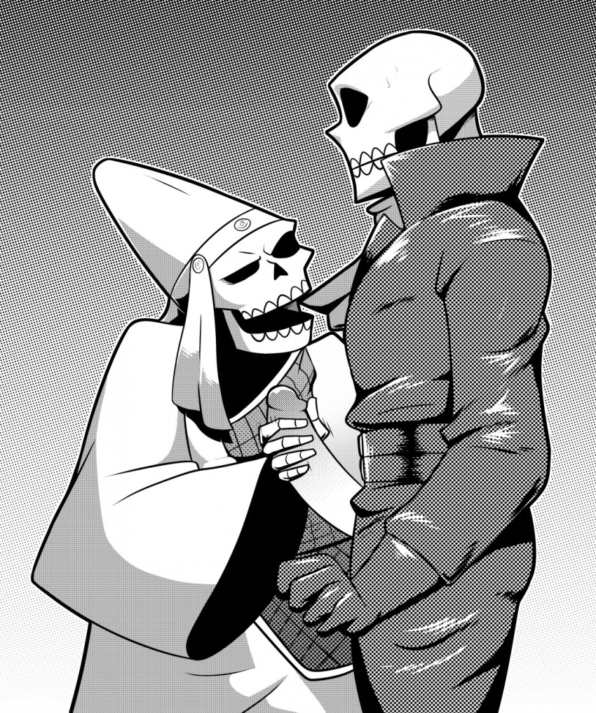 2boys animated_skeleton black_and_white bone clothed clothing daisoujou elfein gay handjob hat hell_biker humanoid humanoid_on_humanoid male male_only megami_tensei monochrome mouth_open open_mouth penis persona persona_5 raised_eyebrow sex skeleton skull skull_head sweat sweatdrop teeth undead yaoi