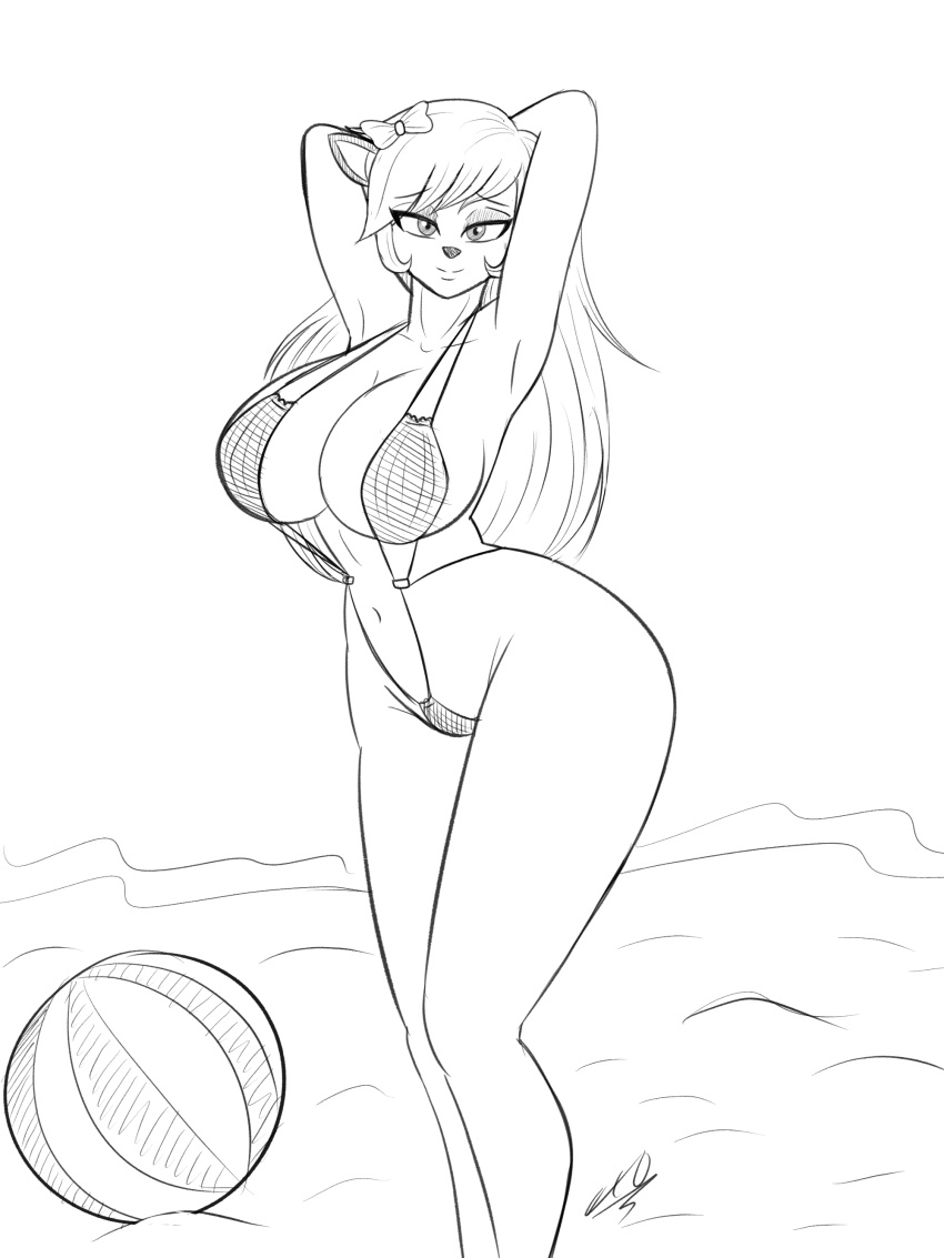 beach beach_ball big_breasts big_thighs bikini exocomics micro_bikini oc reindeer sensual sketch