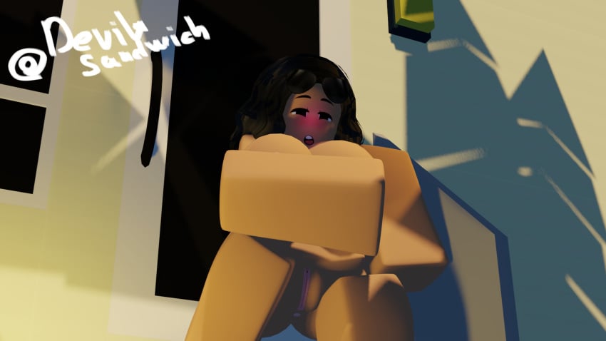 1girls 3d black_eyes black_hair blush breasts glasses outside palm_tree pussy roblox roblox_avatar robloxian solo tagme tagme_(artist)