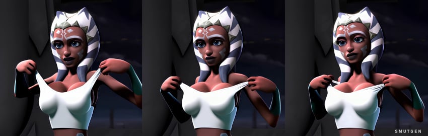 1girls ahsoka_tano ai_generated busty clone_wars clothed collection full_lips hi_res highres large_breasts multiple_images on_model slender_body slim_waist smutgen solo_female star_wars tank_top togruta