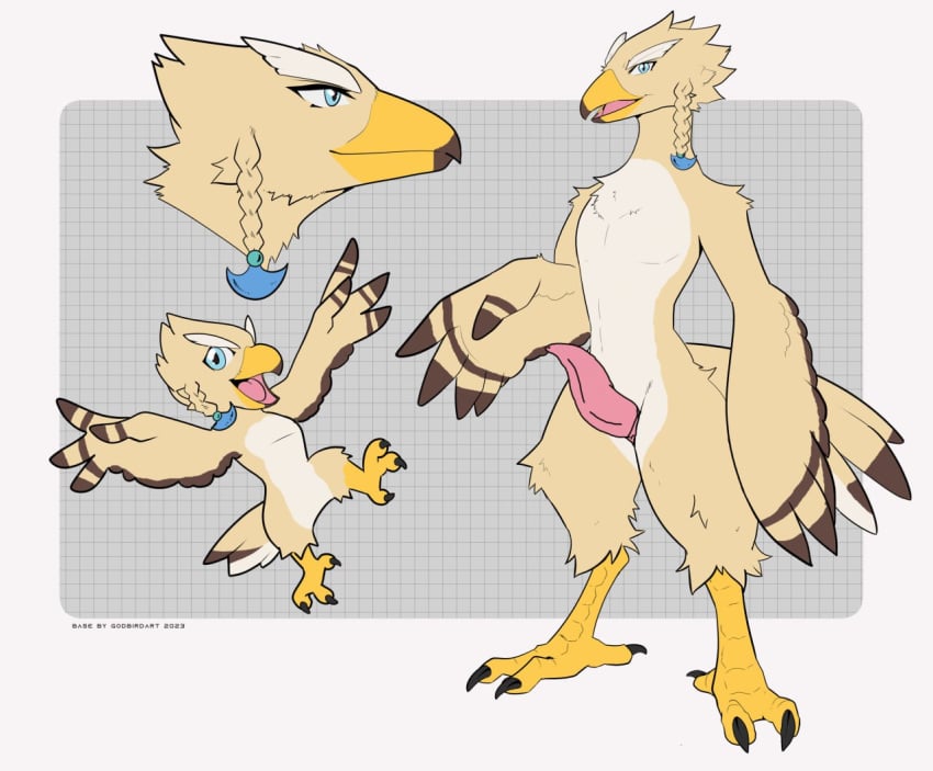 animal_genitalia anthro avian beak bird breath_of_the_wild flying genitals insaneartist male model_sheet nintendo open_beak open_mouth penis raised_arm rito solo tanith_(foxminoso) tapering_penis the_legend_of_zelda winged_arms wings