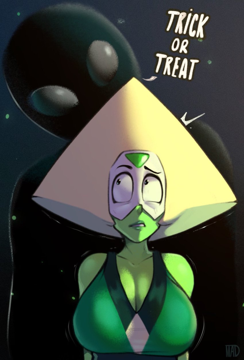 big_breasts blonde_hair breasts cartoon_network cleavage female gem_(species) green_body green_skin large_breasts madheaven peridot_(steven_universe) steven_universe tagme