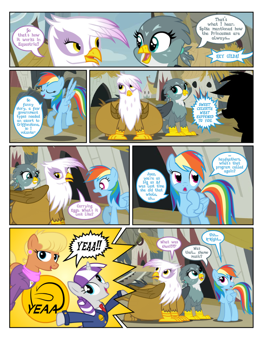 badge confused english_text female flashequestria friendship_is_magic gabby_(mlp) gilda_(mlp) griffonstone large_belly ms._harshwhinny_(mlp) my_little_pony pregnant rainbow_dash_(mlp) text twilight_velvet_(mlp) yeaa_(comic)