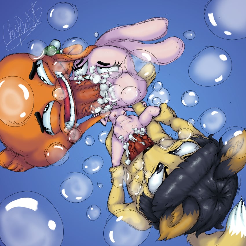 1girls 2boys air_bubbles anais_watterson anthro aquaphilia asphyxiation brother_and_sister bubbles cartoon_network claydust cum cum_in_mouth cum_in_pussy cum_inside darwin_watterson drowning female fetish fish flat_chest fox furry goldfish huge_cock incest interspecies male male/female marine nipples nude original_character penis rabbit sex spitroast straight the_amazing_world_of_gumball underwater underwater_sex vaginal_penetration water young