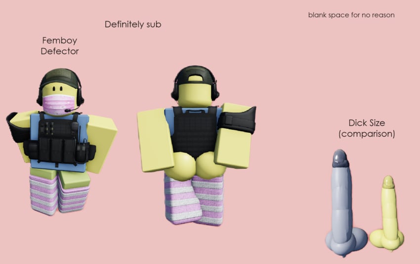 1boy 3d artist_request ass comparing_penis defector dick dummies_vs_noobs english_text femboy femboysub introduction male noob roblox roblox_game robloxian source_request tagme text