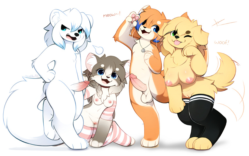 aaron_(accelldraws) accelldraws breasts cock feline female foursome friday_(accelldraws) fur furry furryedits_ai happy maine_coon male puppy rin_(accelldraws) stable_diffusion vaginal_penetration valence_(accelldraws)