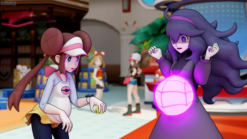 2girls 3d belly big_belly blender blender_(software) blender_cycles blue_eyes bow brown_hair character_in_background dress effects eye_twitch female female_only game_freak glowing glowing_belly hair hair_between_eyes hair_bun hairband hat hex_maniac hi_res hilda_(pokemon) inkloving long_hair long_sleeves looking_at_another looking_down may_(pokemon) may_(pokemon_oras) nail_polish nails open_mouth painted_nails pokemon pokemon_bw pokemon_masters pokemon_xy pregnant pregnant_belly pregnant_female purple_eyes purple_hair rosa_(pokemon) shirt shocked shocked_expression skirt swirly_eyes watch watermark