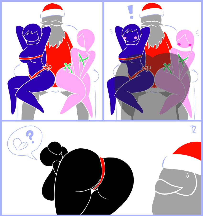 1boy 3girls big_ass big_breasts black_(harvestman) blue_(harvestman) christmas digital_drawing_(artwork) digital_media_(artwork) faceless_female female harvestman_here huge_ass huge_breasts long_hair naked_ribbon pictogirls_(harvestman) pictogram pink_(harvestman) ribbon santa_costume santa_hat simple_background small_breasts stick_figure stickman white_background wide_hips