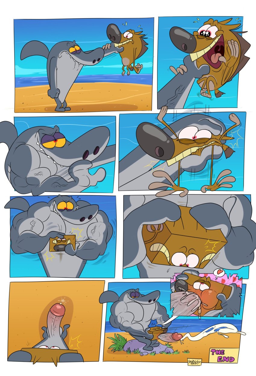 banditails blowjob cartoony comic cum end_page gay hyena male_only muscles precum shark sharko size_difference zig_(zig_and_sharko) zig_and_sharko