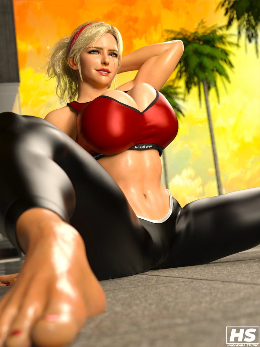 1girls 3d ass big_ass big_breasts blonde_hair breasts female female_only hagiwara_studio headband hi_res high_resolution highres lidia_sobieska namco ponytail prime_minister solo sports_bra sportswear tagme tekken tekken_8 thick_thighs tights