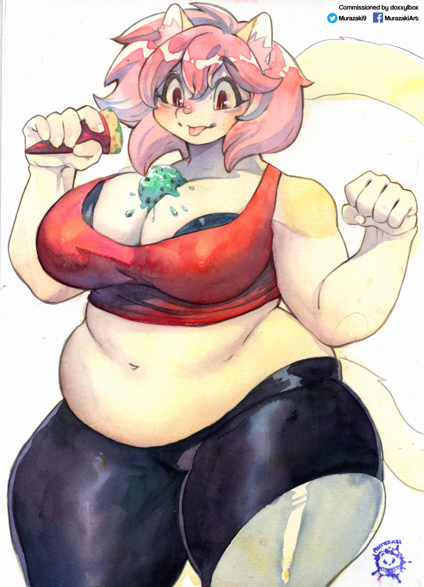 big_breasts breasts capri cleavage feline female furry huge_breasts ice_cream murazaki thick_thighs wide_hips