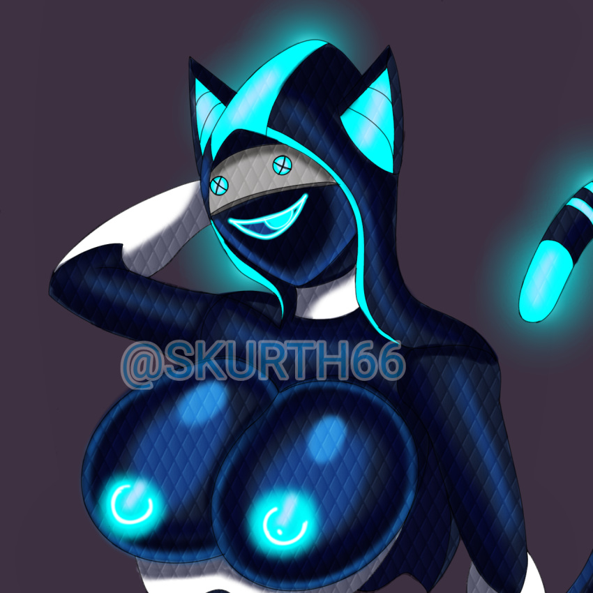 ava_(skur) big_breasts black_body blue_nipples cat_ears cat_tail humanoid_robot oc one_eye robot robot_girl skurth66