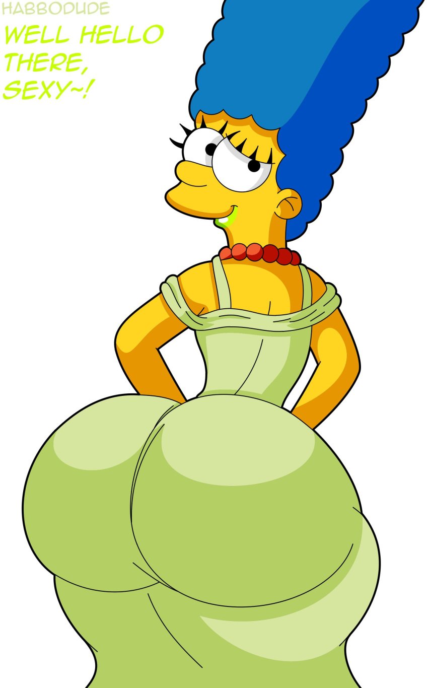 20th_century_fox 20th_century_studios bubble_butt green_dress habbodude looking_ass looking_back marge_simpson milf the_simpsons