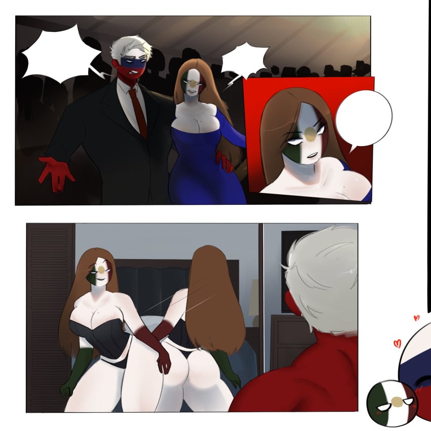 ass black_thong blue_dress countryhumans countryhumans_girl idkcocco mexico_(countryhumans) mirror red_tie russia_(countryhumans) suit thong