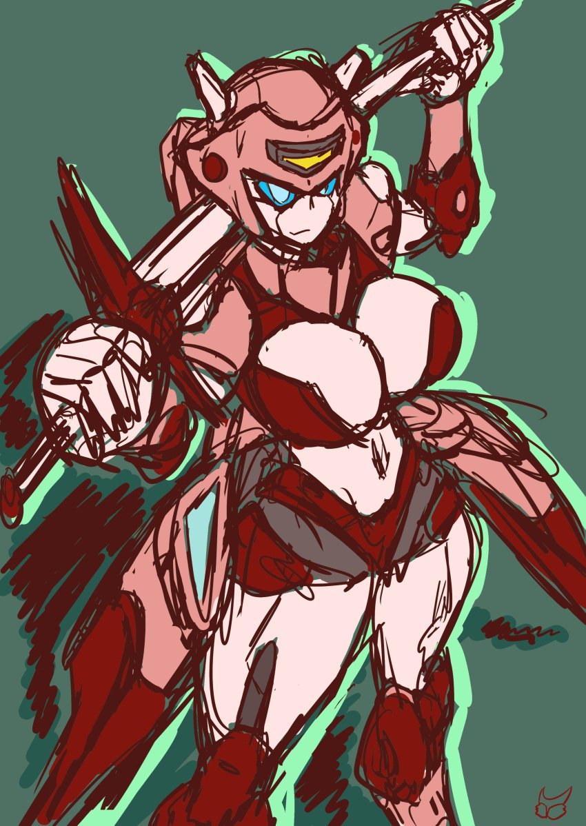 elita_one female female_only honooafterdark huge_breasts robot robot_girl smirk sword transformers