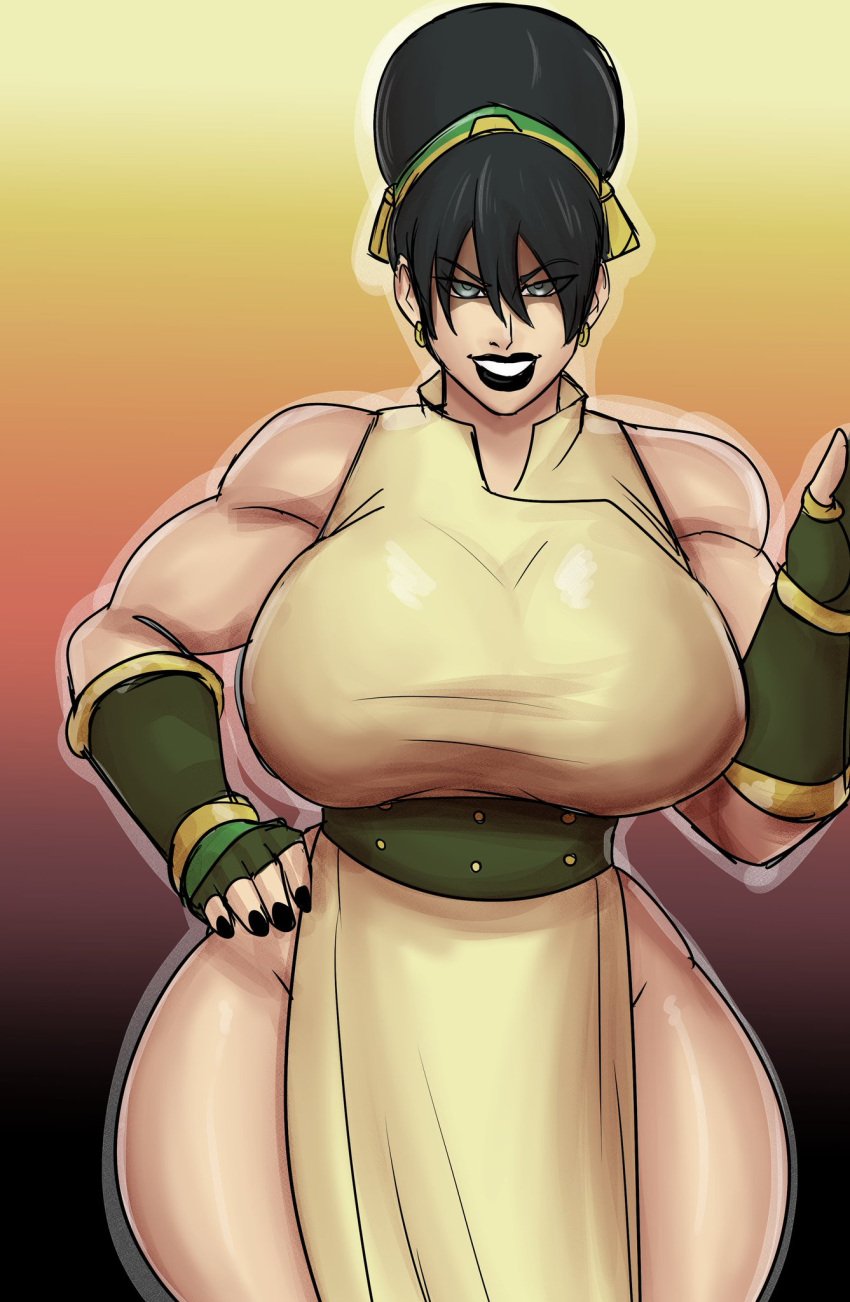 1girls avatar_legends avatar_the_last_airbender black_lipstick earth_kingdom female ghostar muscle_mommy muscular_female nickelodeon sole_female toph_bei_fong twitter_link