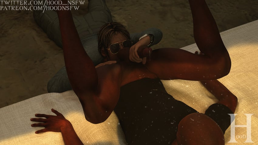 1boy 1girls big_penis bottomless bottomless_male clothed_female clothing dark-skinned_male dark_skin female holding_penis house_of_ashes interracial legs_up light-skinned_female light_skin male/female penis rachel_king rimjob rimming rimming_male sfm_hood spread_legs sunglasses the_dark_pictures_anthology