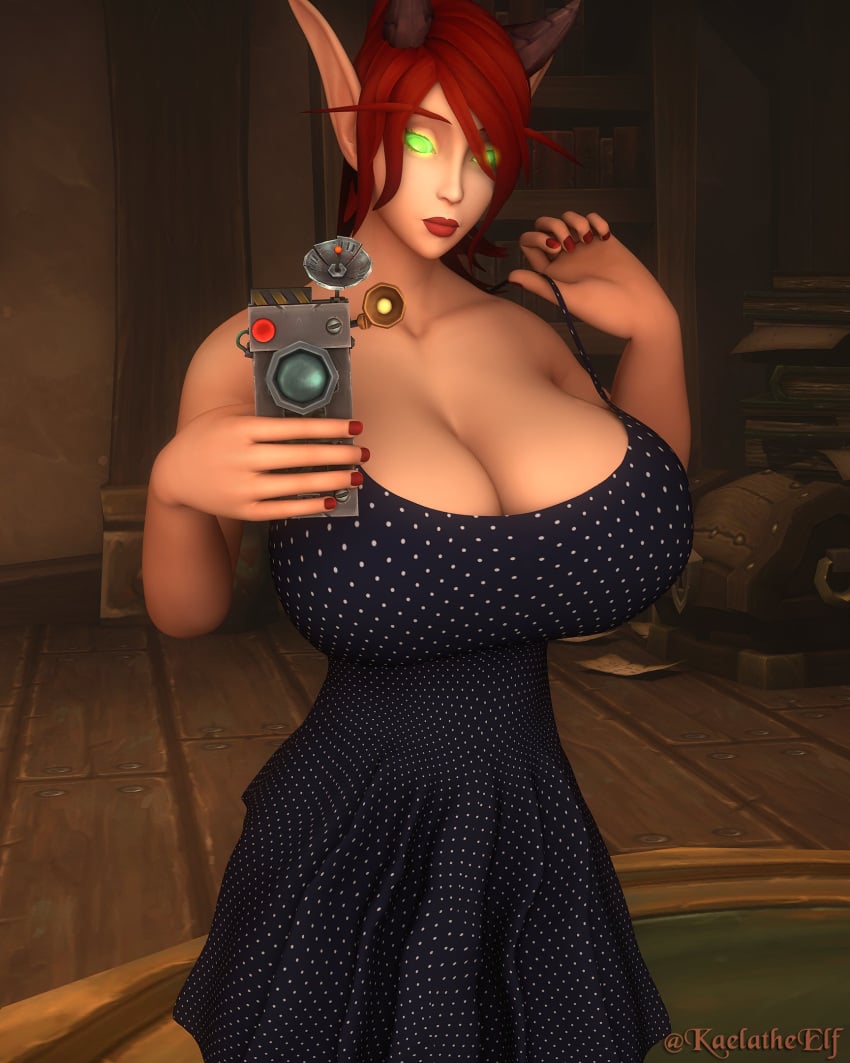 1girls big_breasts blood_elf breasts busty clothed clothed_female curvy curvy_body curvy_female curvy_figure curvy_hips dress dressed elf female female female_only green_eyes huge_breasts kaelscorner pale-skinned_female pale_skin pose posing red_hair short_hair solo warcraft world_of_warcraft wow